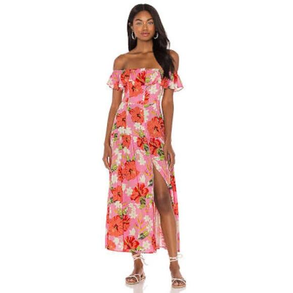 Yumi Kim Spring Fling Off Shoulder Maxi Dress Floral Mai Thai Pink Size 6 NWOT - Picture 1 of 9